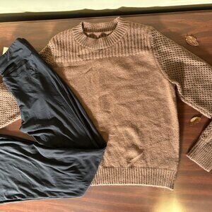 Brown SHEIN Sweater (M) + Black No Boundaries Flare Leggings (S) — Bundle